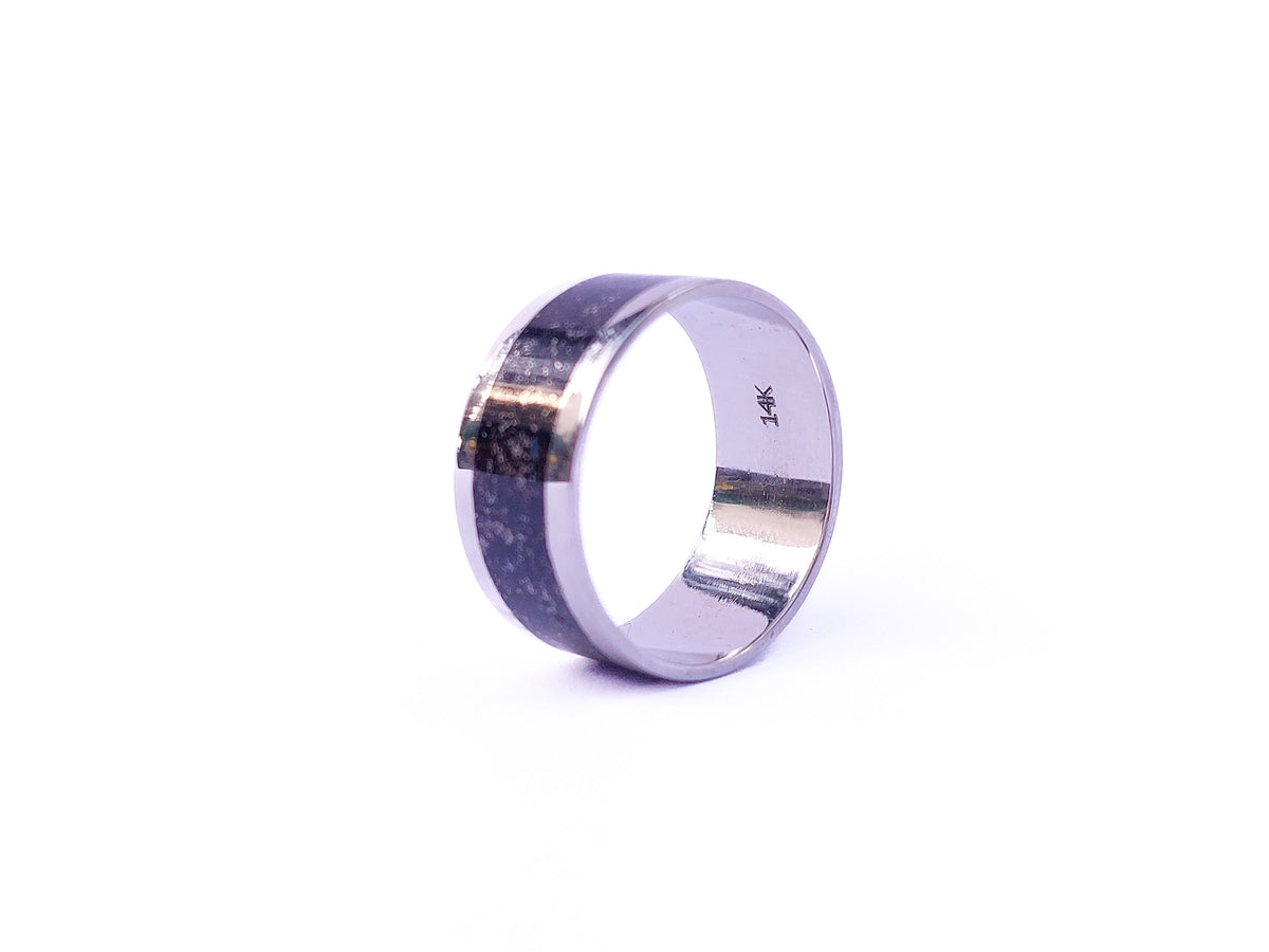 White Gold Jet and Silver Ring - Centered Inlay