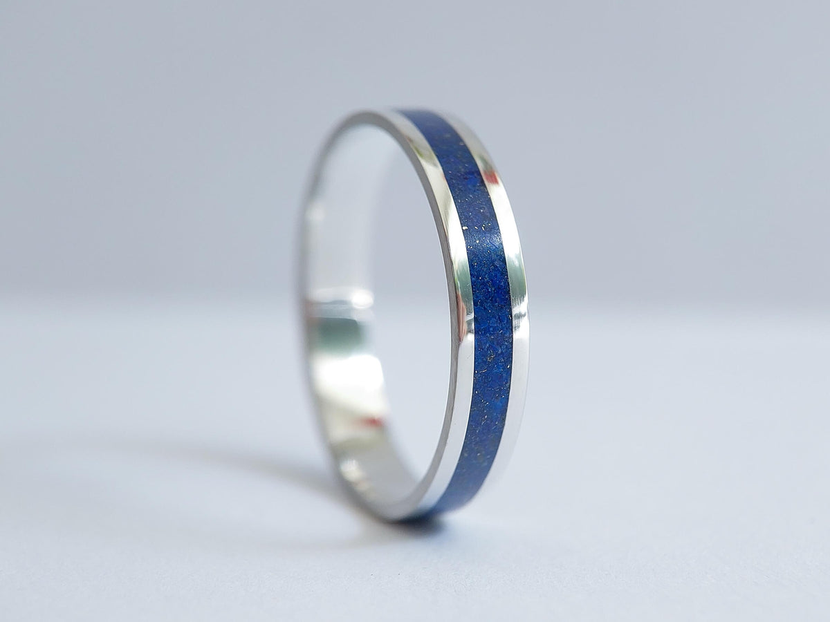 Platinum Lapis Lazuli Ring - Centered Inlay