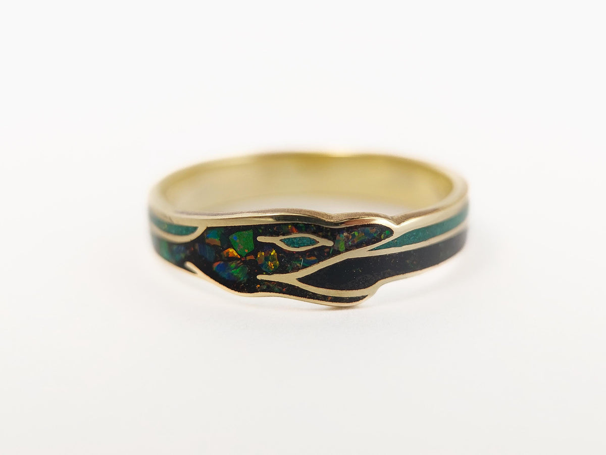 Black Ouroboros - Jet & Opal & Malachite