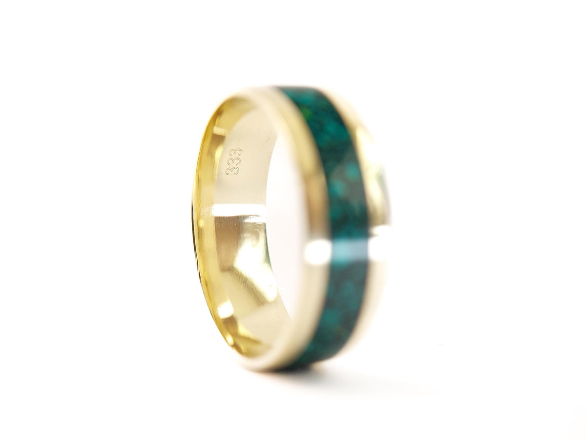 Gold Malachite, Opal and Jet Ring - Centered Inlay