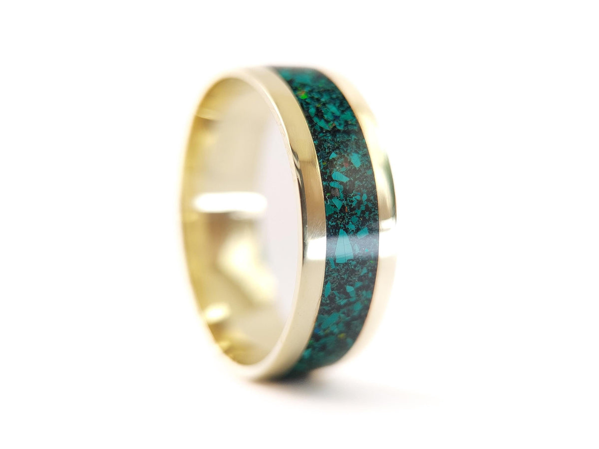 Gold Malachite, Opal and Jet Ring - Centered Inlay