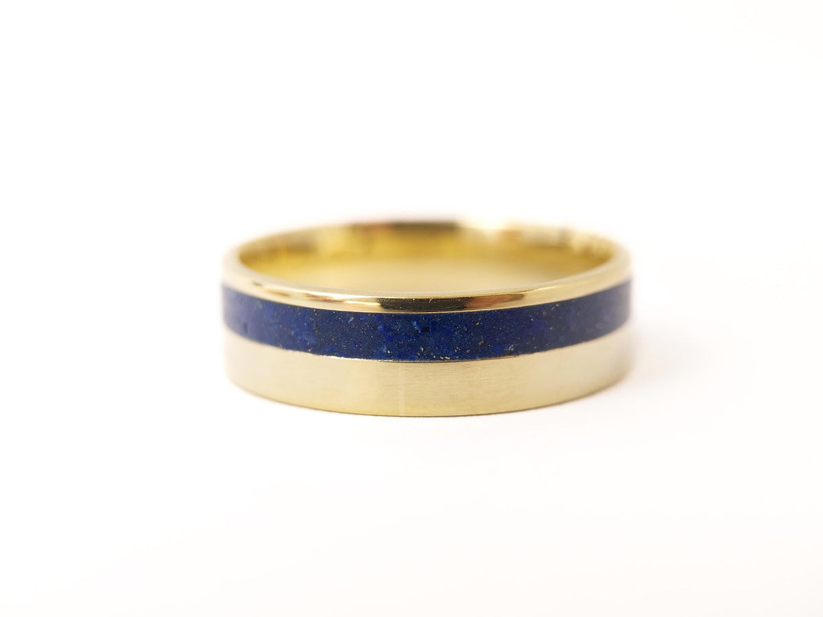 Gold Lapis Lazuli Ring - Offset Inlay