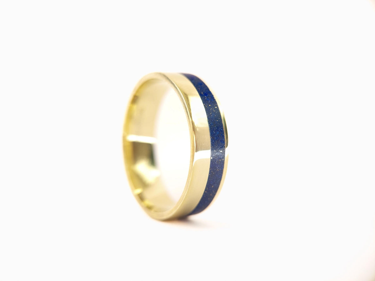 Gold Lapis Lazuli Ring - Offset Inlay
