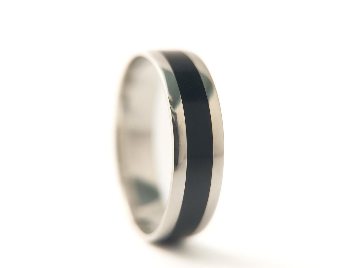 Platinum Jet Ring - Centered Inlay