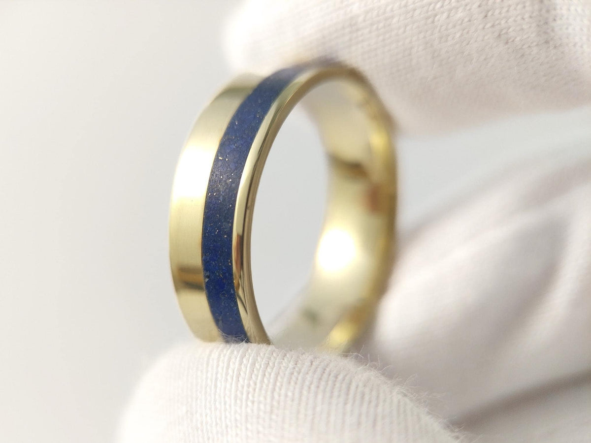 Gold Lapis Lazuli Ring - Offset Inlay