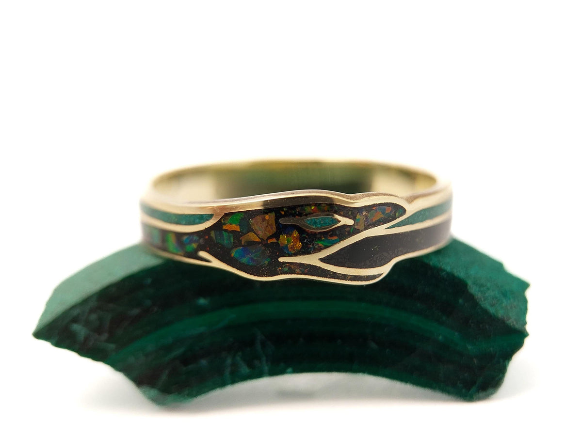 Black Ouroboros - Jet & Opal & Malachite