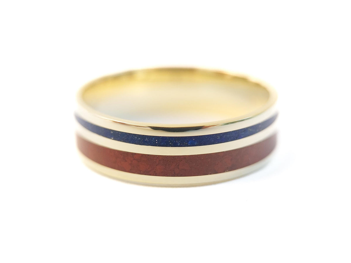 Gold Jasper and Lapis Lazuli Ring - Twin Inlay