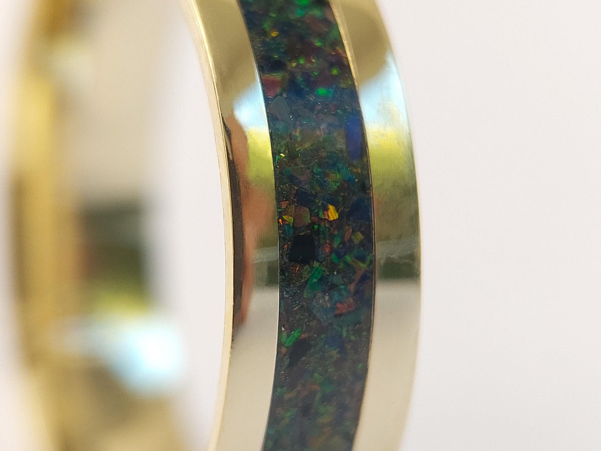 Gold Fire Opal Ring - Centered Inlay