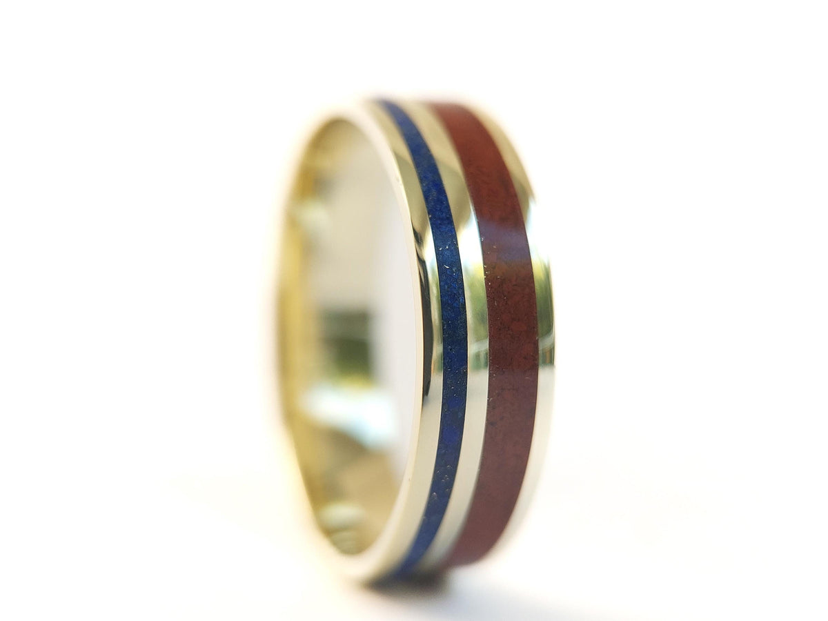 Gold Jasper and Lapis Lazuli Ring - Twin Inlay