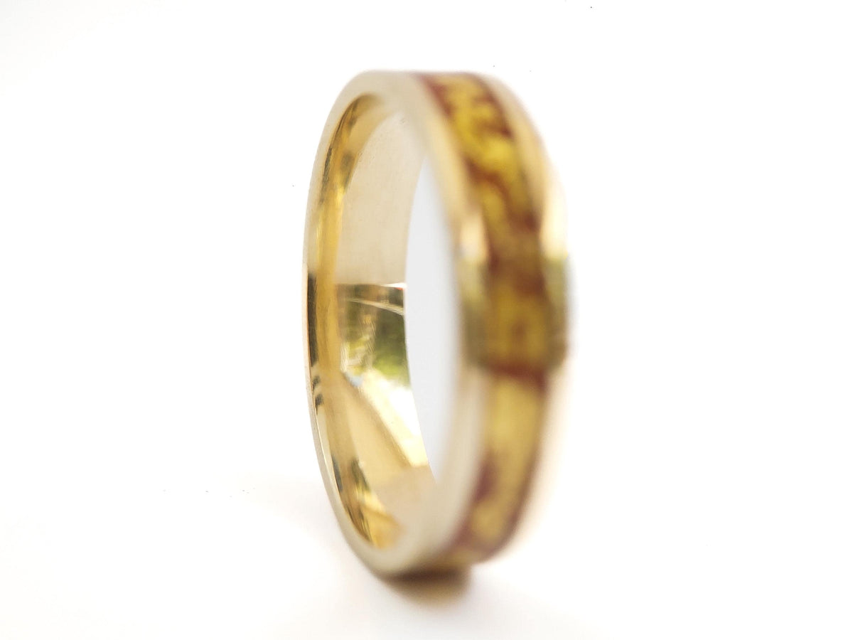 Gold Jasper Ring - Centered Inlay and 22K Gold Leaves