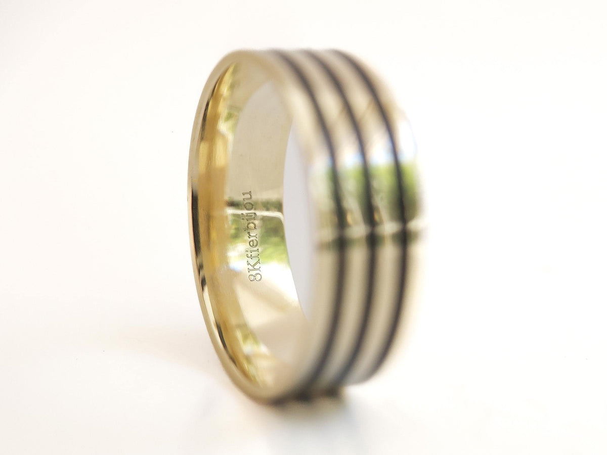 Gold Jet Ring - Stripe Inlay