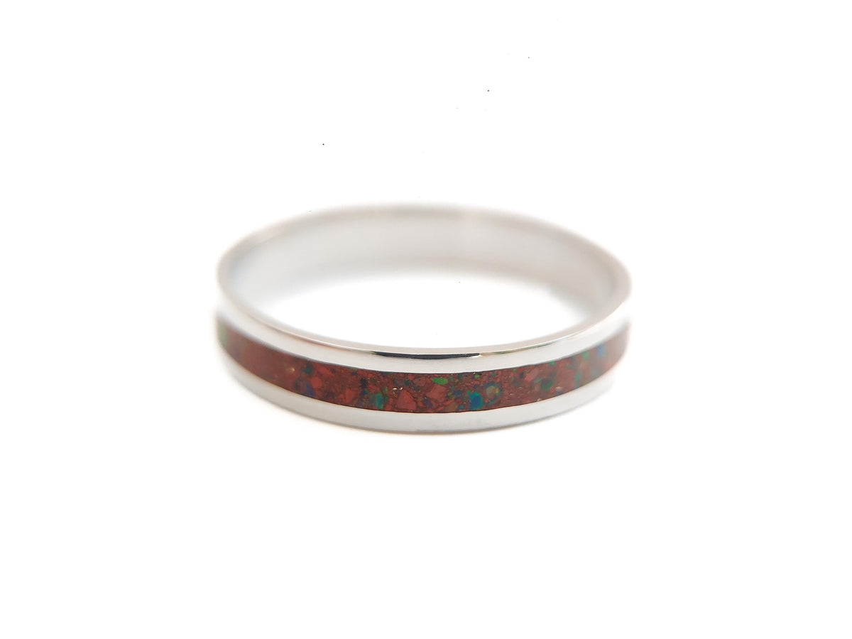 Platinum Jasper and Opal Ring - Centered Inlay