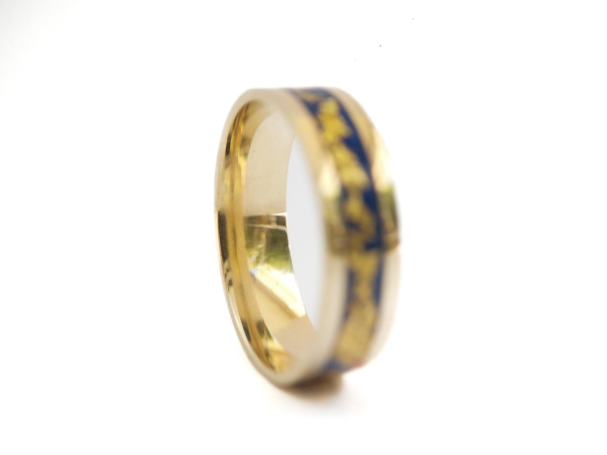 Gold Lapis Lazuli Ring - Centered Inlay and 22K Gold Leaves