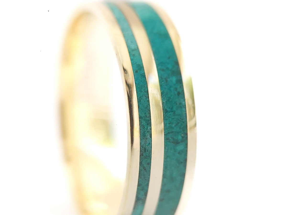 Gold Malachite Ring - Twin Inlay