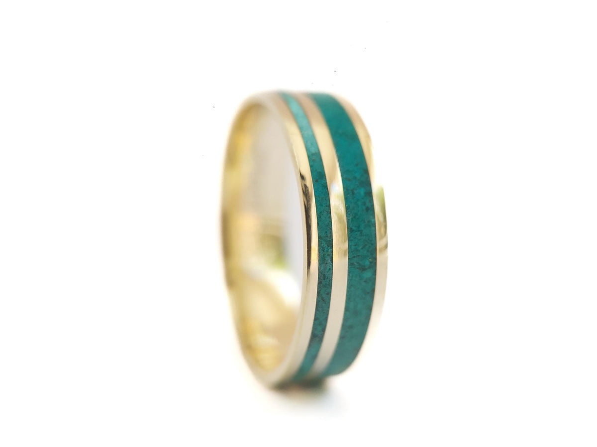 Gold Malachite Ring - Twin Inlay