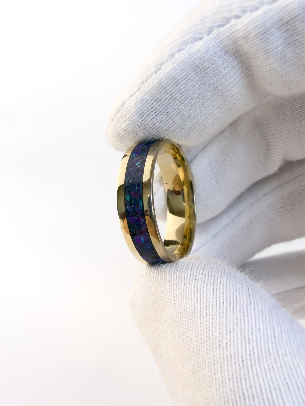 Gold Purple Opal Ring - Centered Inlay
