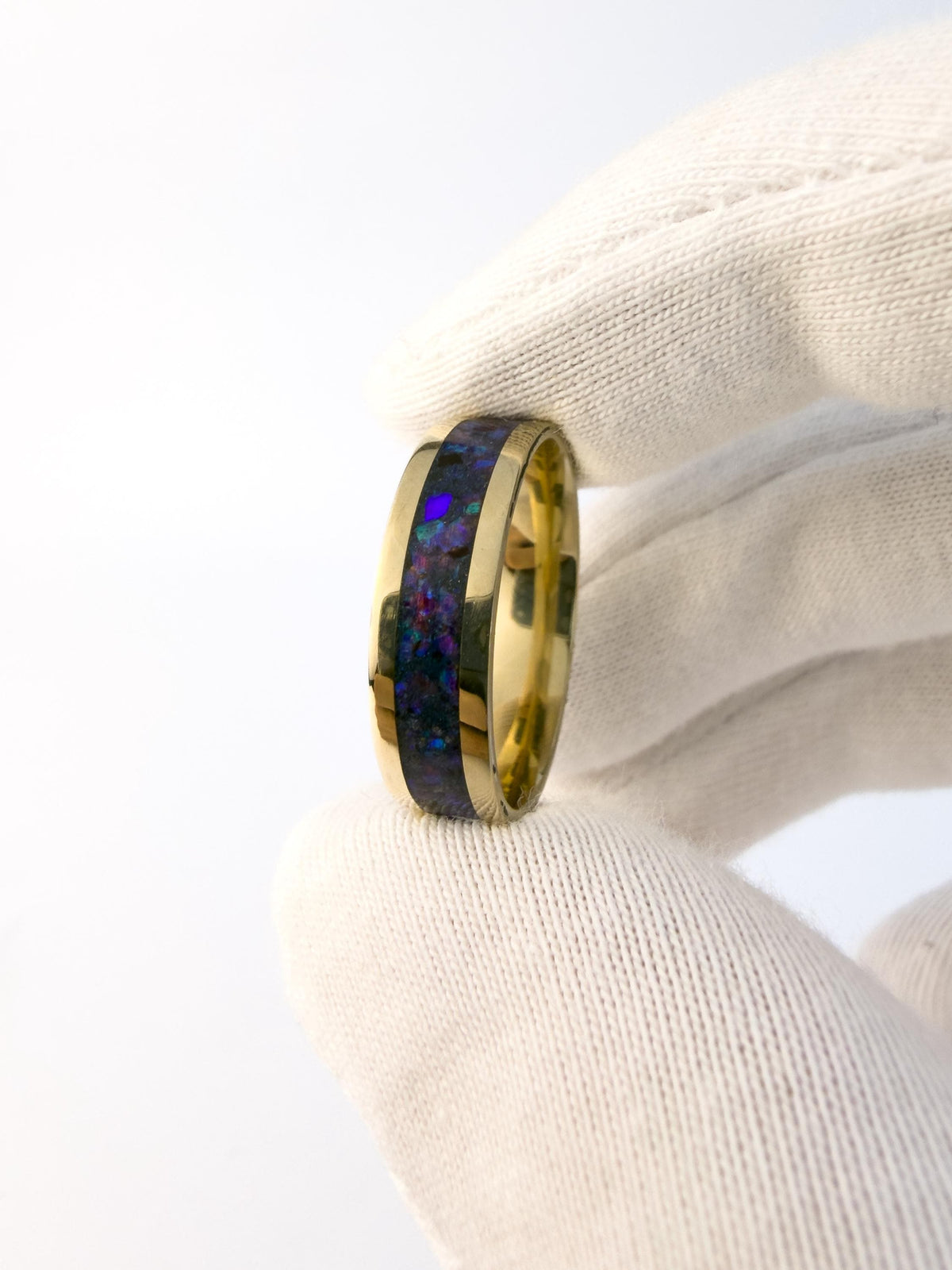 Gold Purple Opal Ring - Centered Inlay