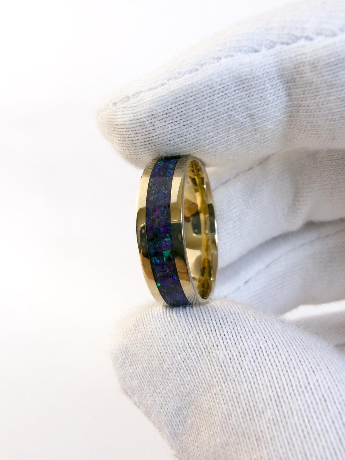 Gold Purple Opal Ring - Centered Inlay