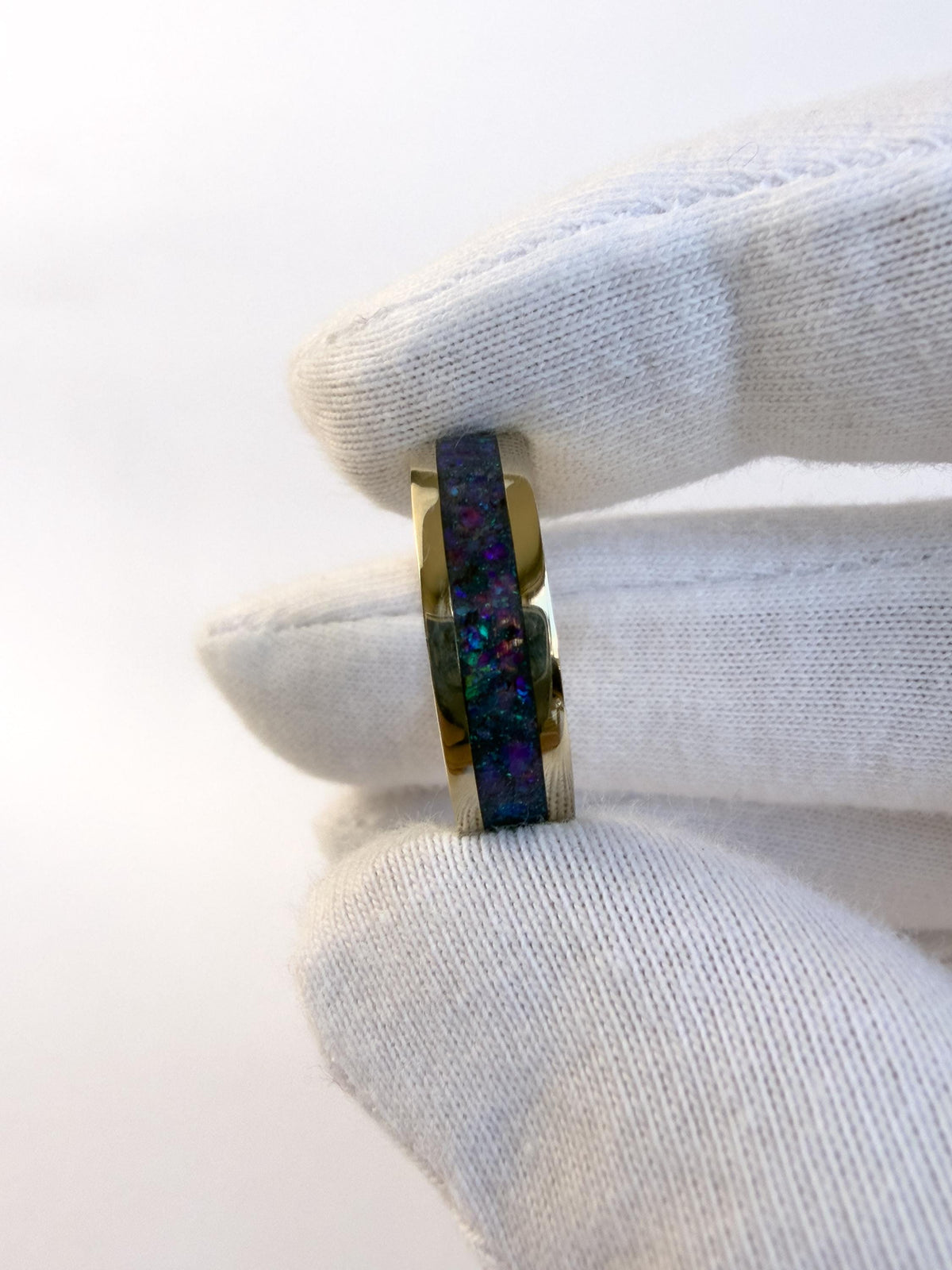 Gold Purple Opal Ring - Centered Inlay