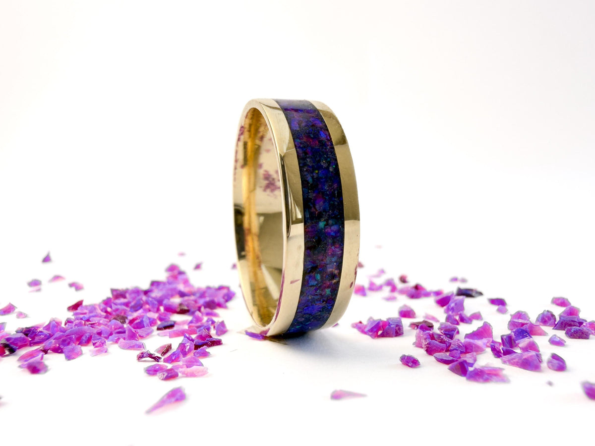 Gold Purple Opal Ring - Centered Inlay