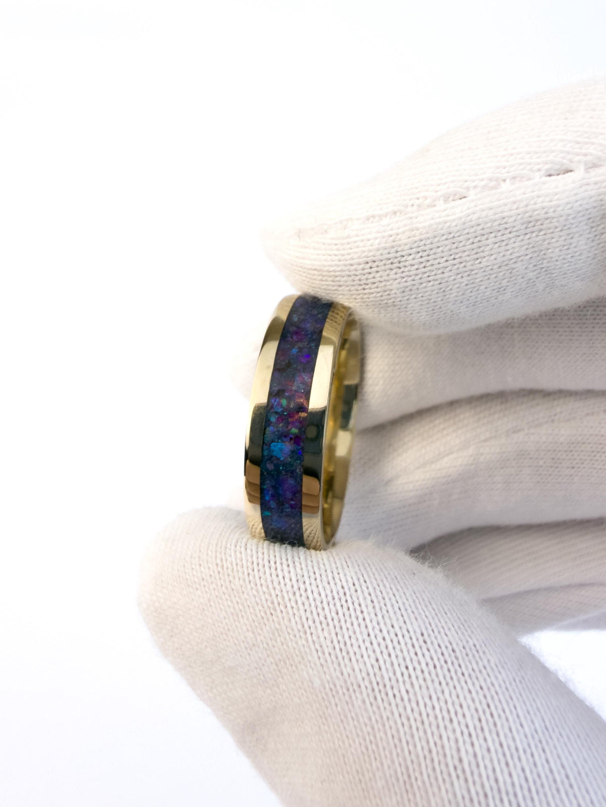 Gold Purple Opal Ring - Centered Inlay