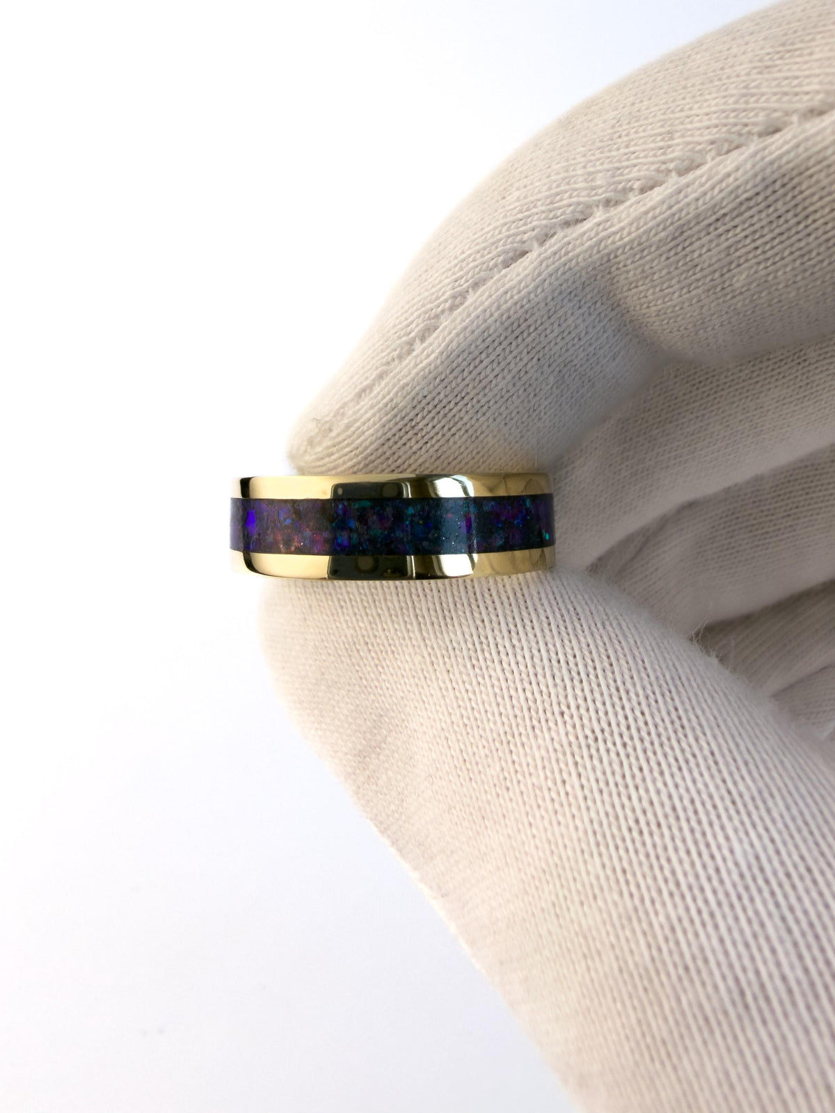 Gold Purple Opal Ring - Centered Inlay