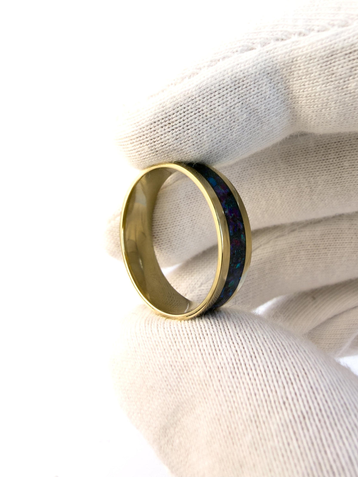Gold Purple Opal Ring - Centered Inlay