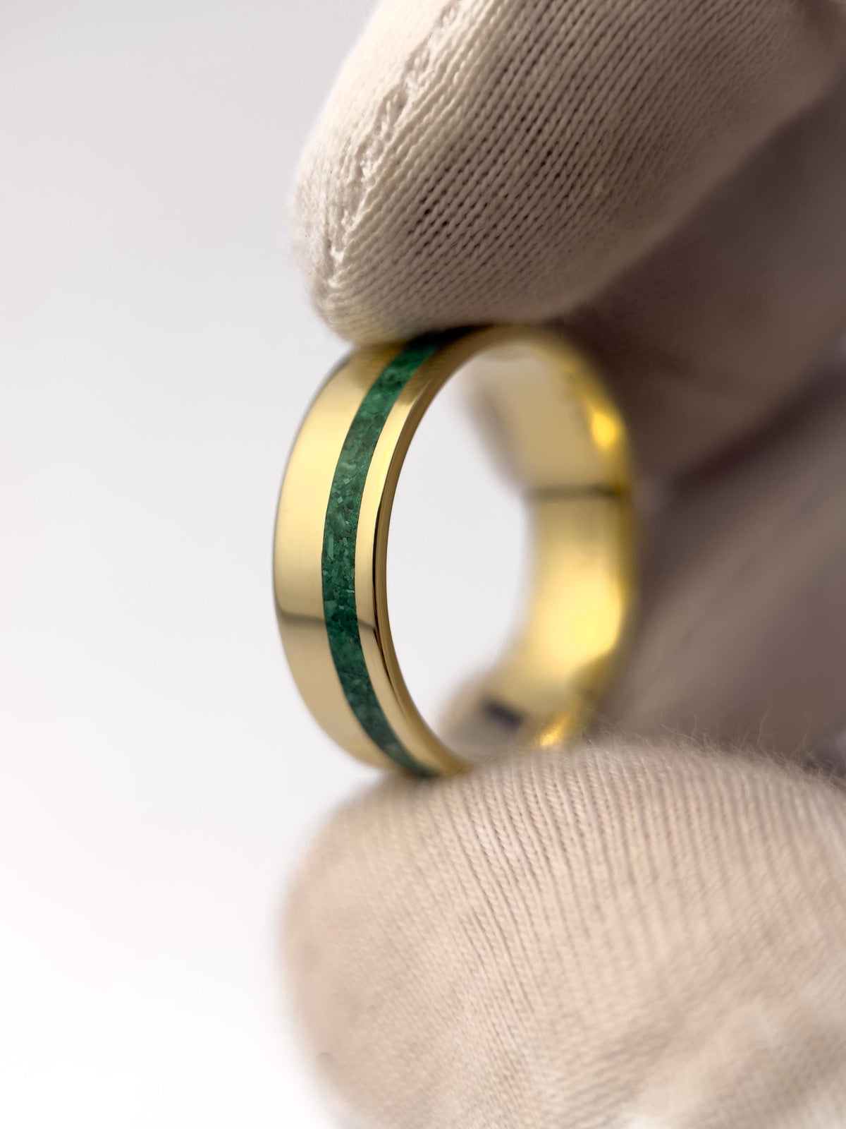 Gold Malachite Ring - Offset Inlay