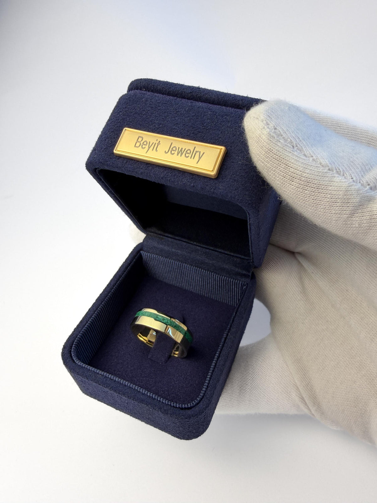 Gold Malachite Ring - Offset Inlay