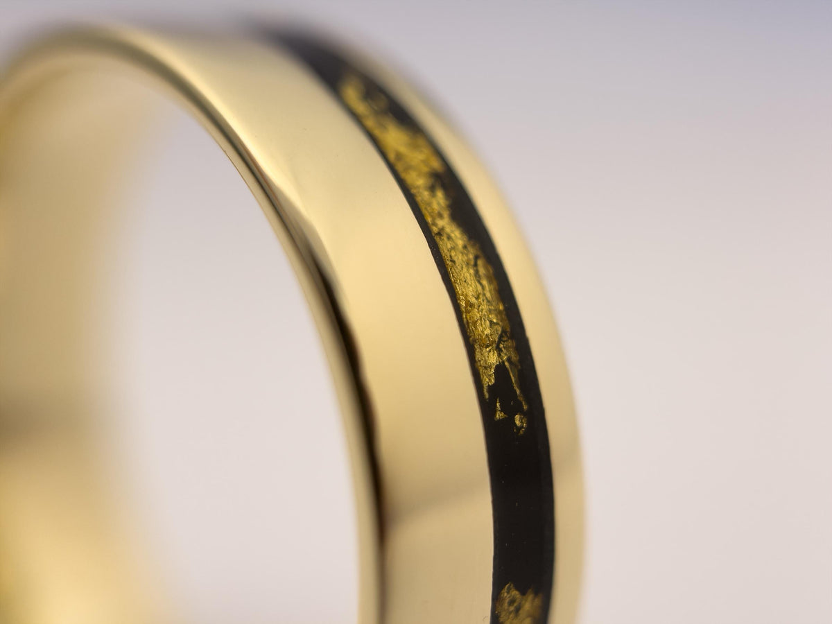 Gold Jet Ring - Offset Inlay and 22K Gold Leaves