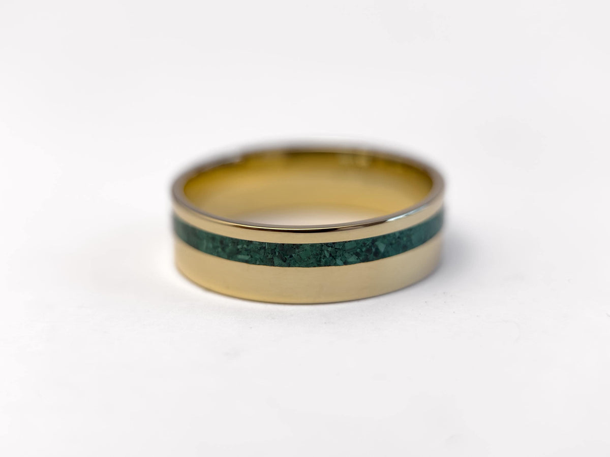 Gold Malachite Ring - Offset Inlay
