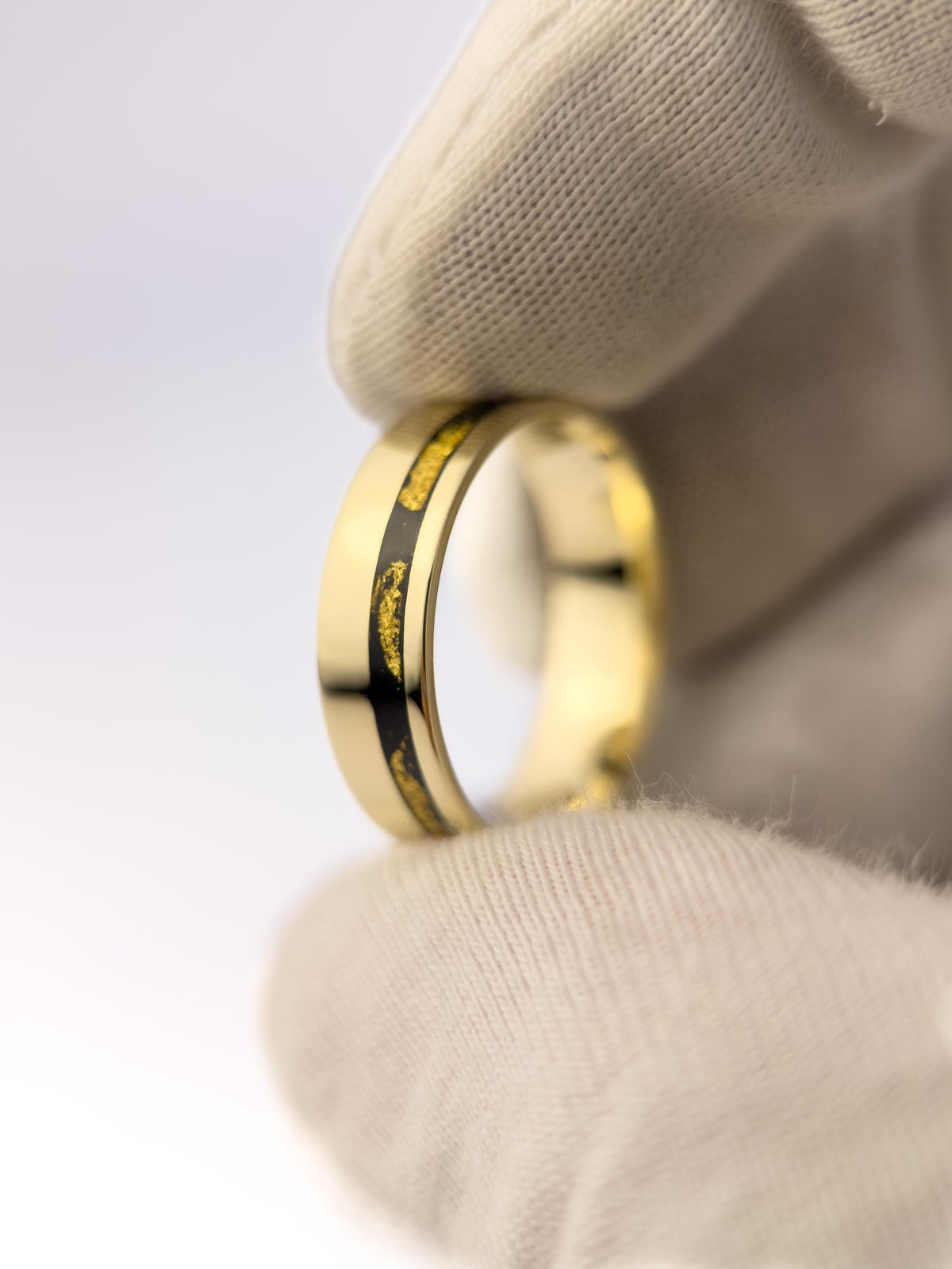 Gold Jet Ring - Offset Inlay and 22K Gold Leaves