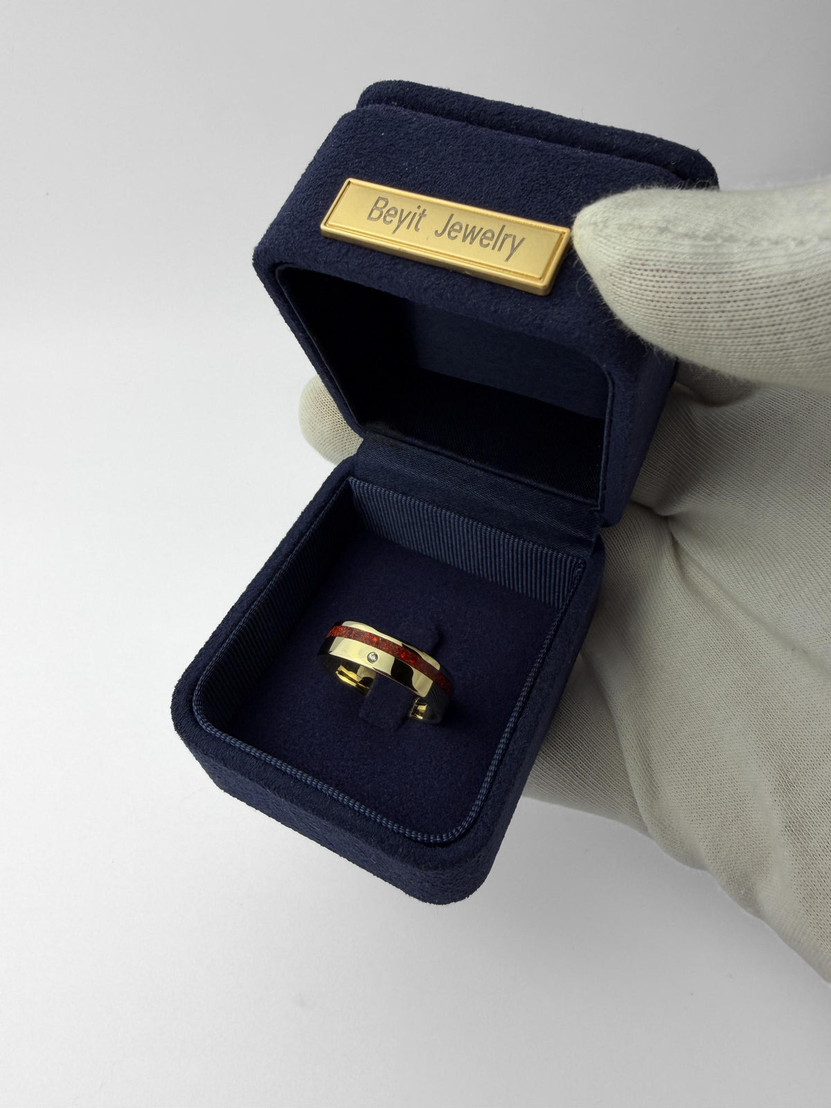 Gold Opal and Diamond Ring - Offset Inlay