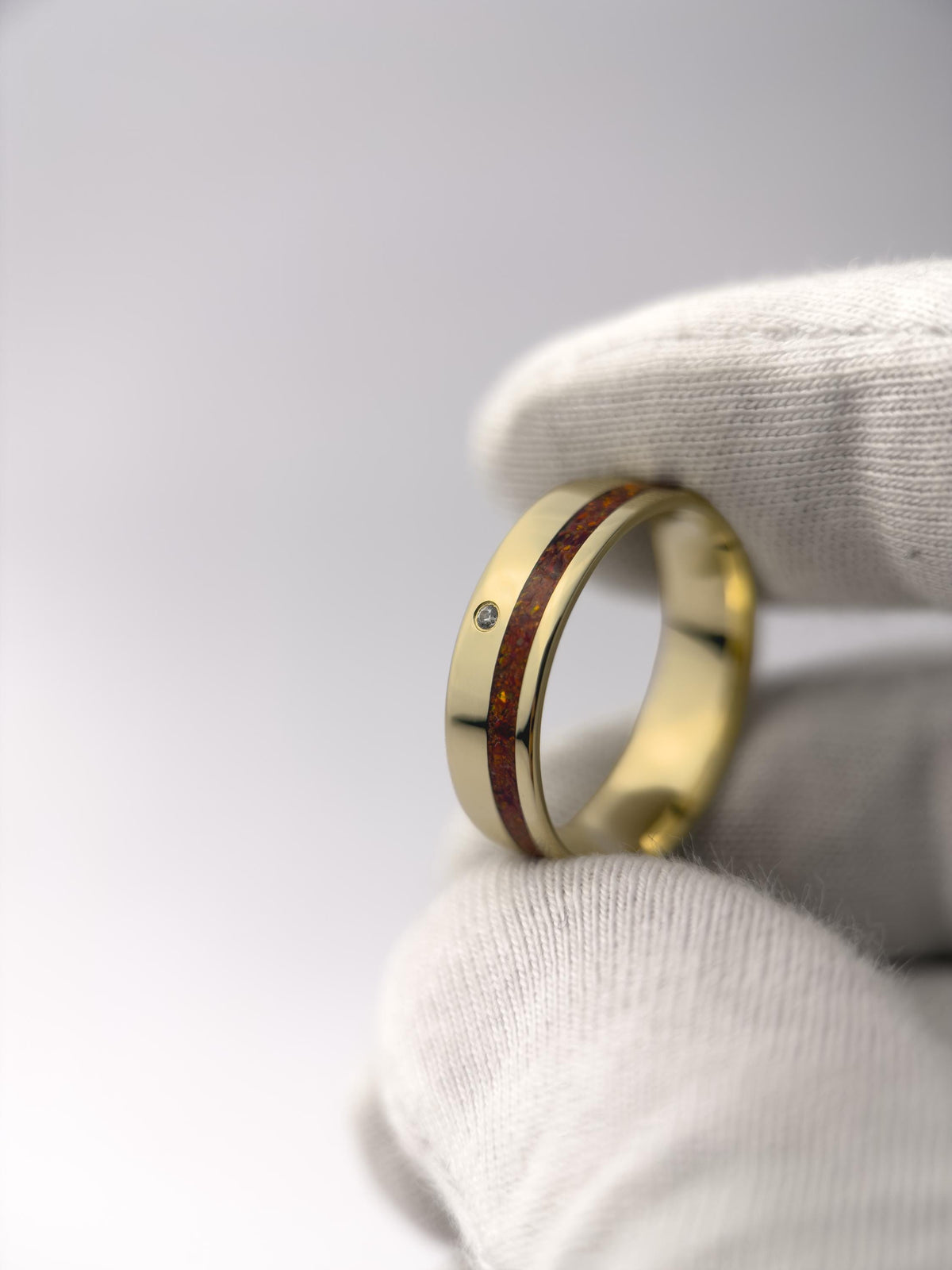 Gold Opal and Diamond Ring - Offset Inlay