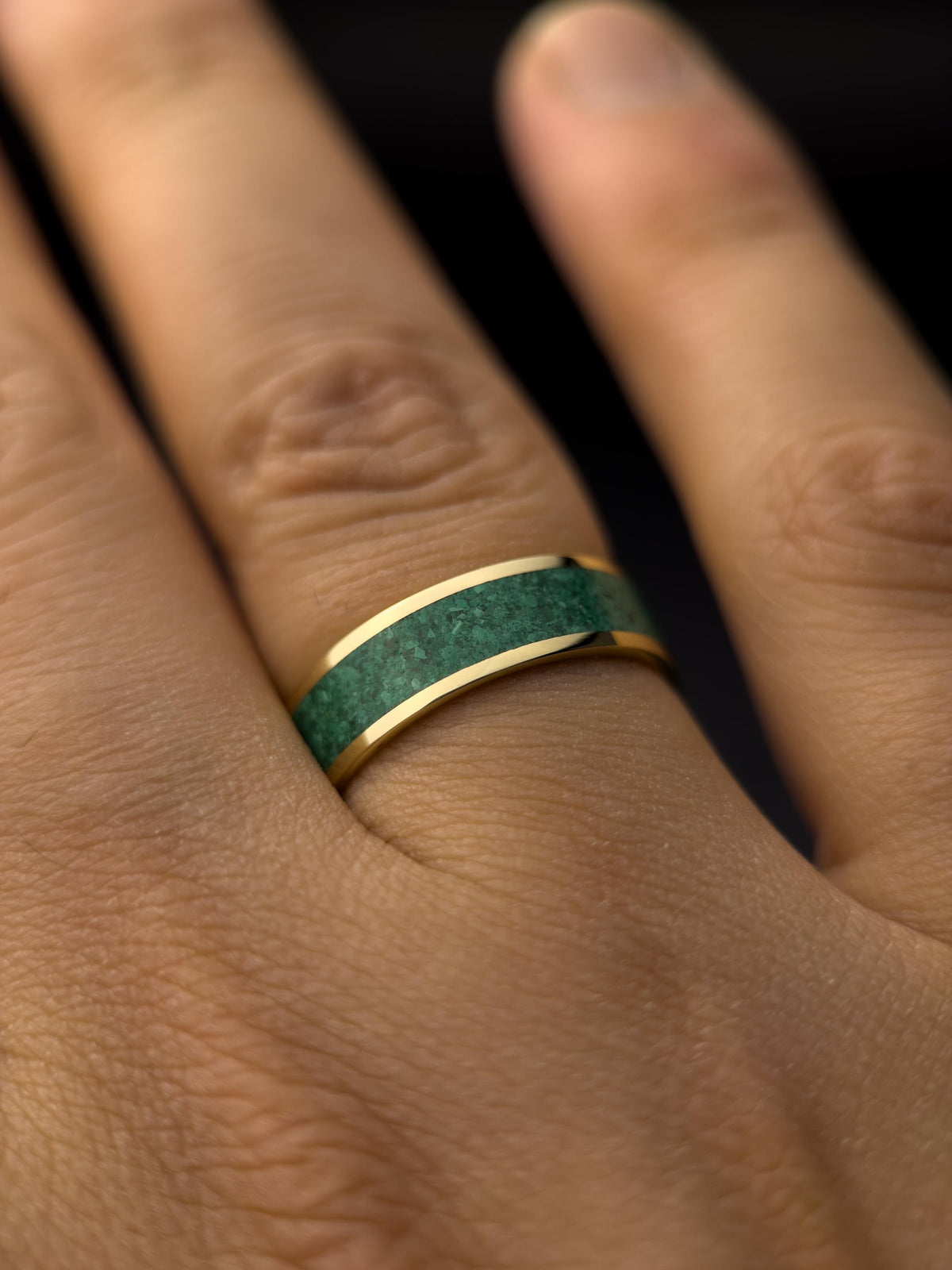 Gold Malachite Ring - Wide Inlay