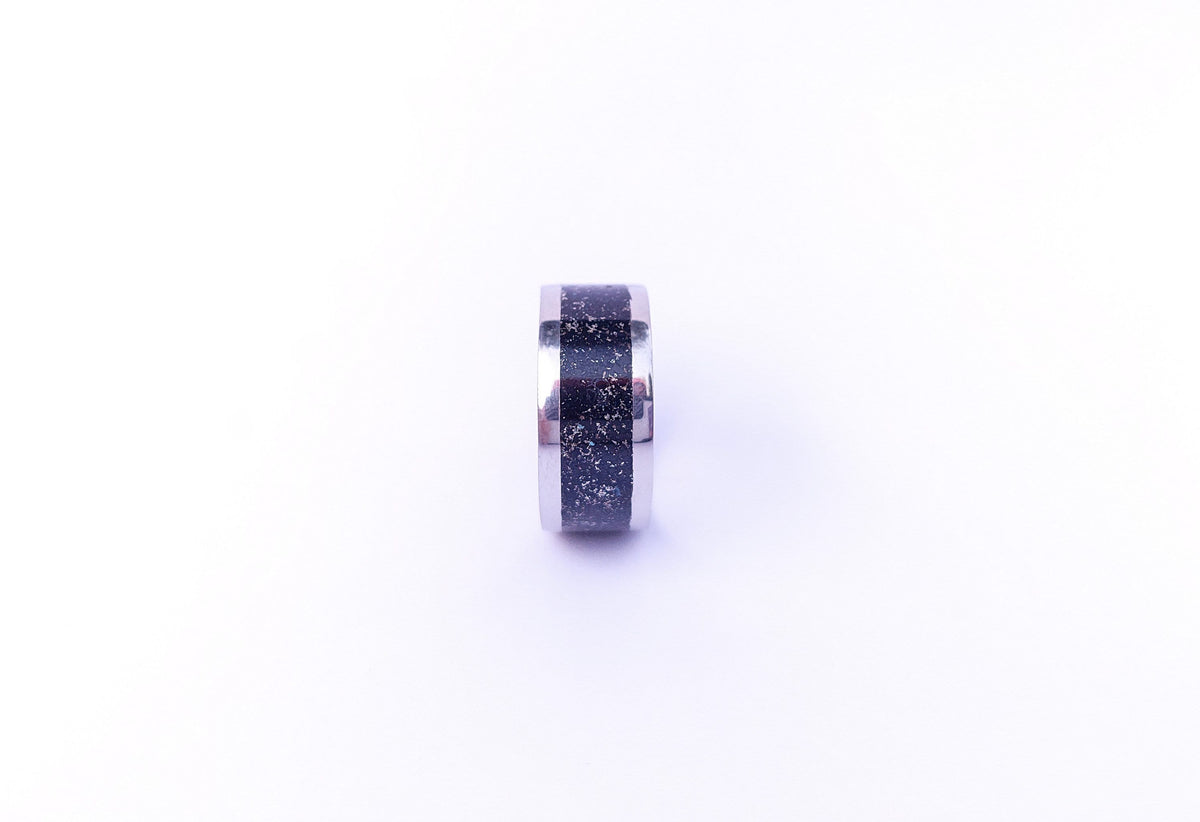 White Gold Jet and Silver Ring - Centered Inlay