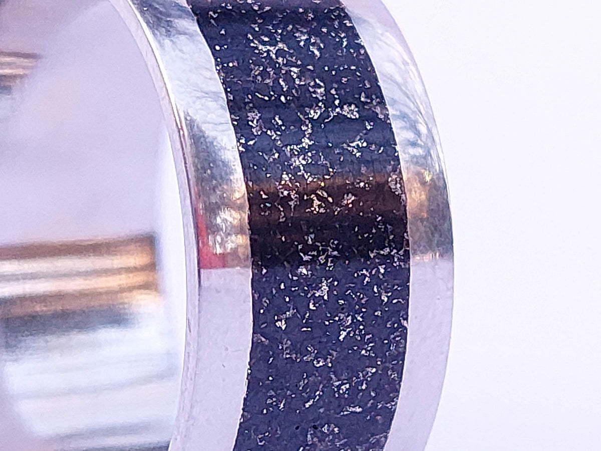 White Gold Jet and Silver Ring - Centered Inlay