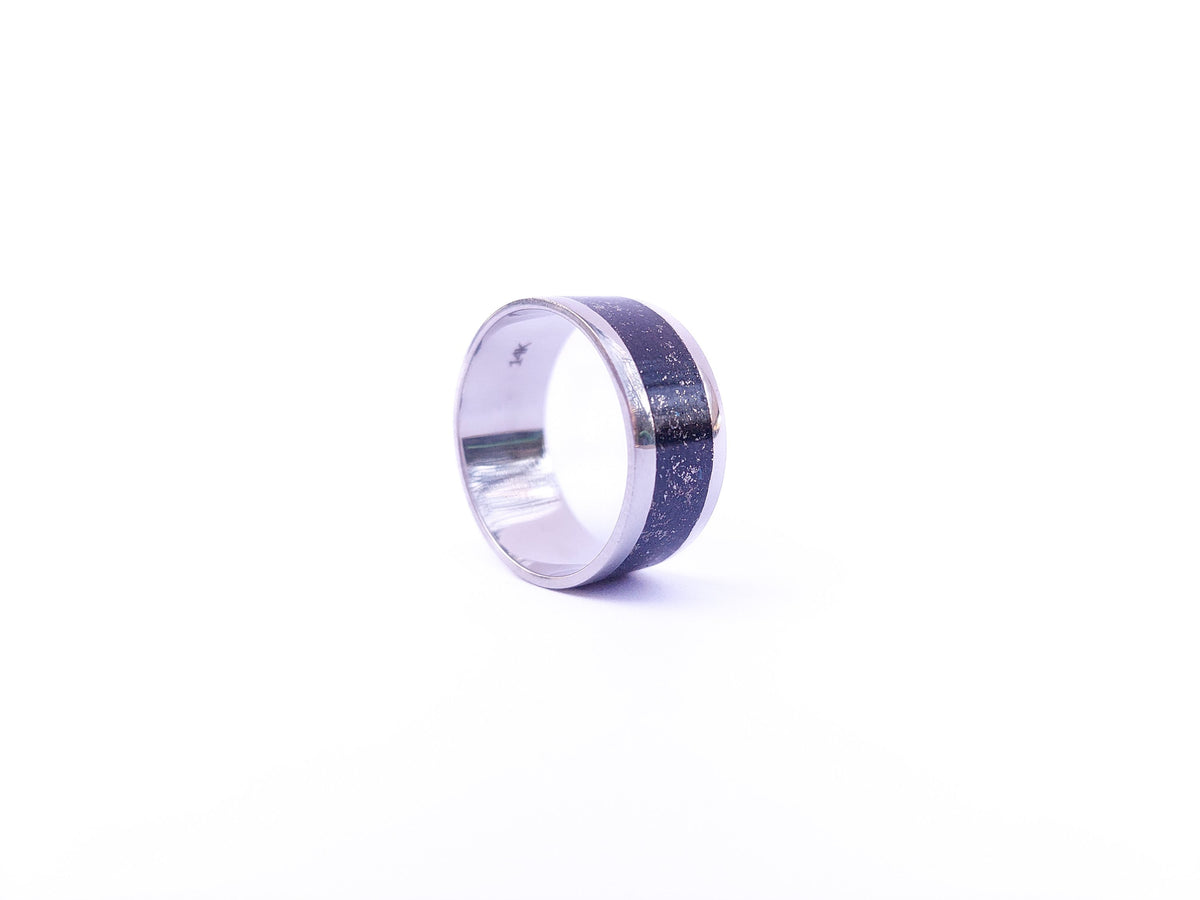White Gold Jet and Silver Ring - Centered Inlay