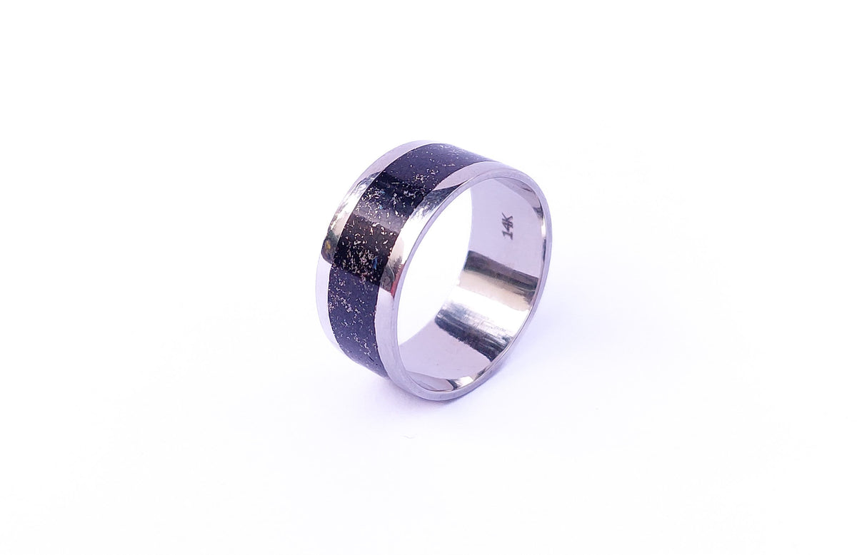 White Gold Jet and Silver Ring - Centered Inlay