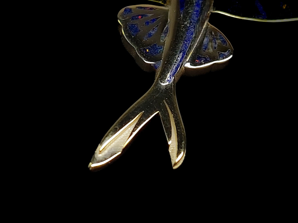 Gold Lapis Lazuli and Opal Fish Pendant with Diamond