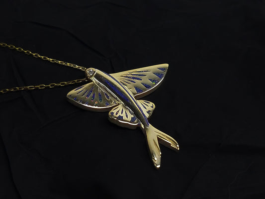 Gold Lapis Lazuli and Opal Fish Pendant with Diamond