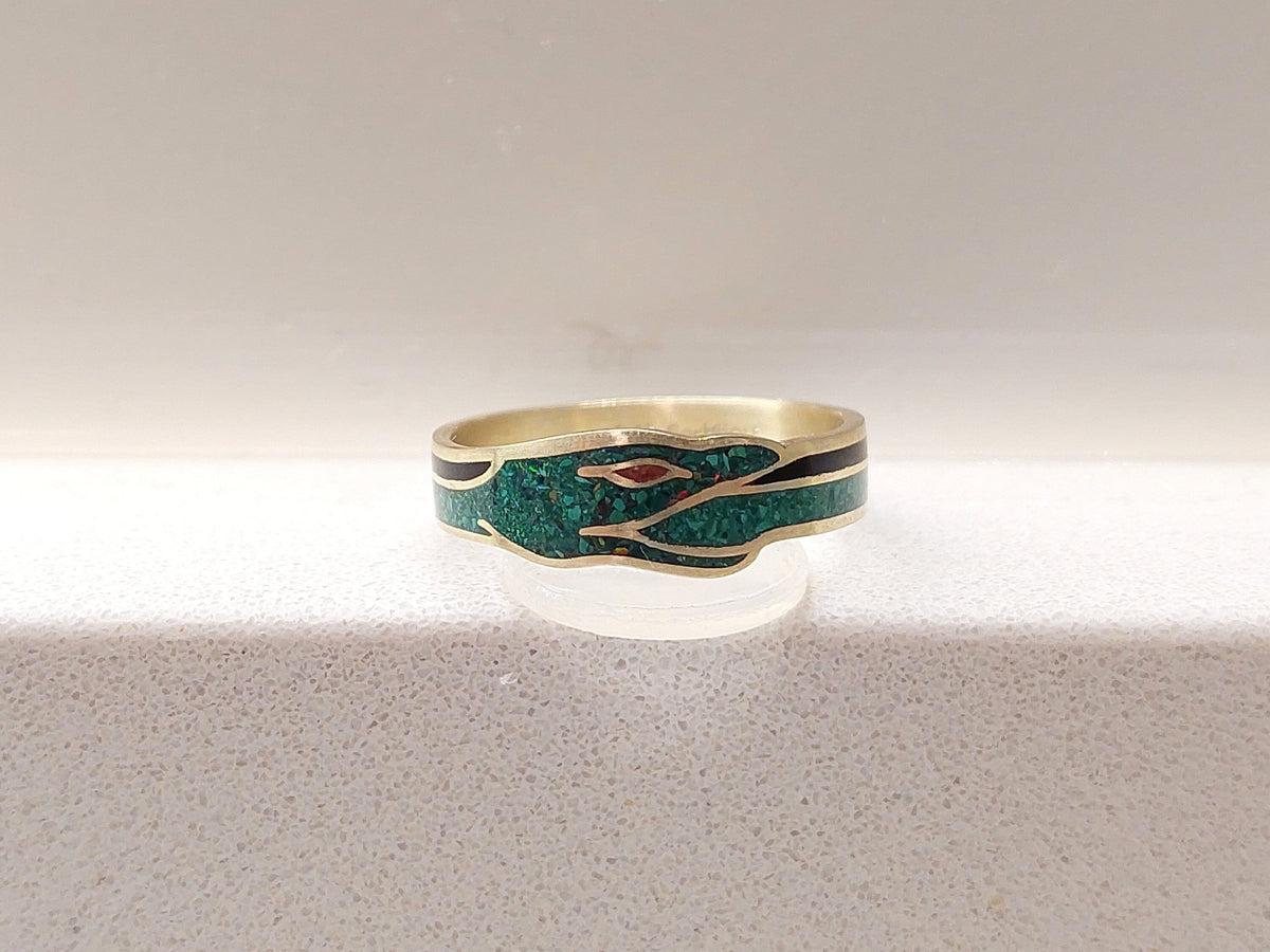 Green Ouroboros - Matte Finish - Malachite & Opal & Jet