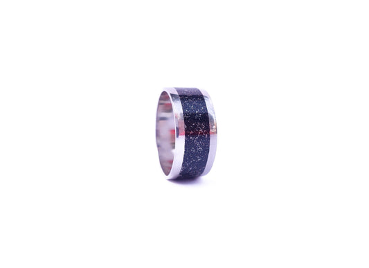 White Gold Jet and Silver Ring - Centered Inlay