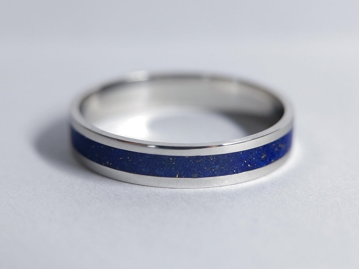 Platinum Lapis Lazuli Ring - Centered Inlay