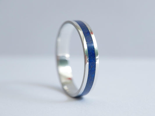 Platinum Lapis Lazuli Ring - Centered Inlay