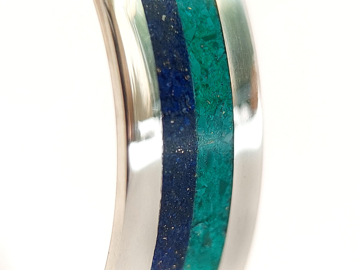 Platinum Lapis Lazuli and Malachite Ring - Centered Inlay