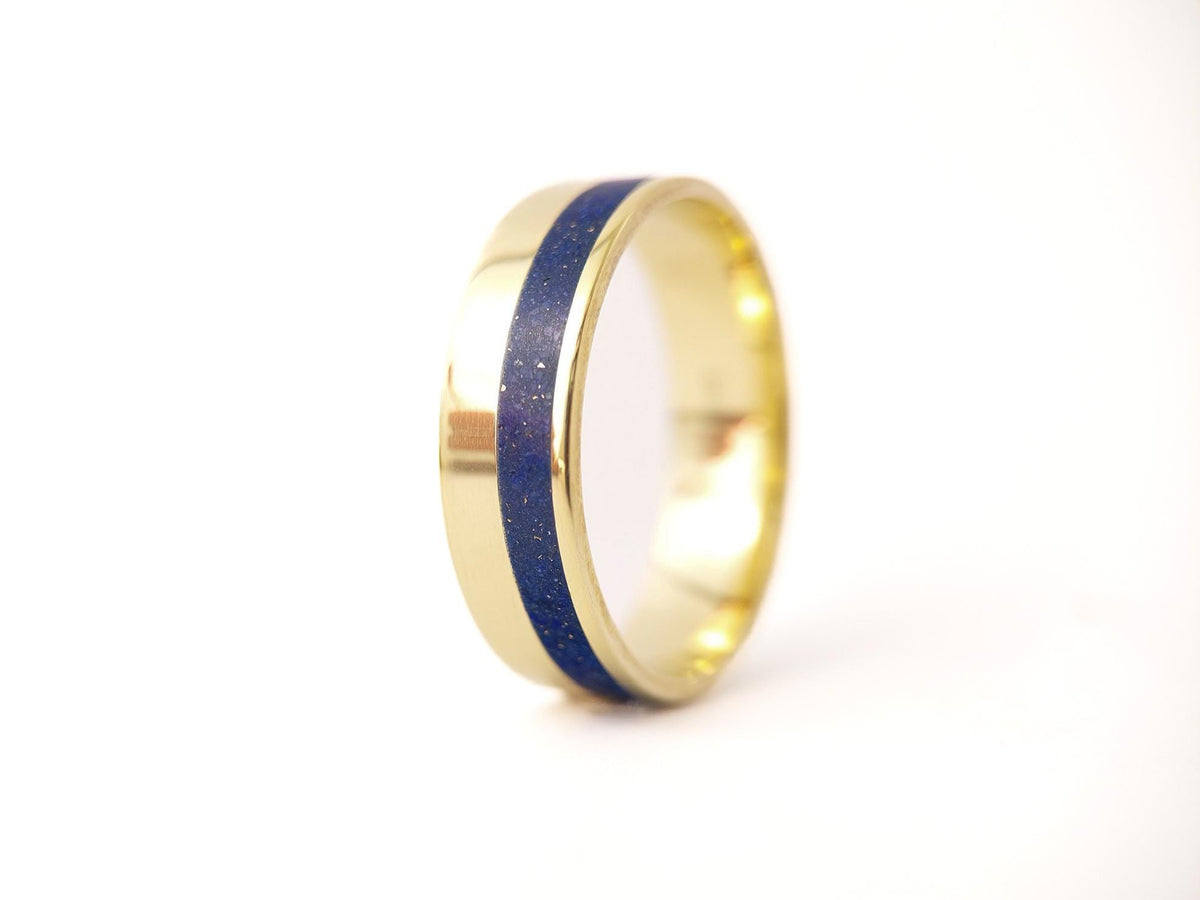Gold Lapis Lazuli Ring - Offset Inlay