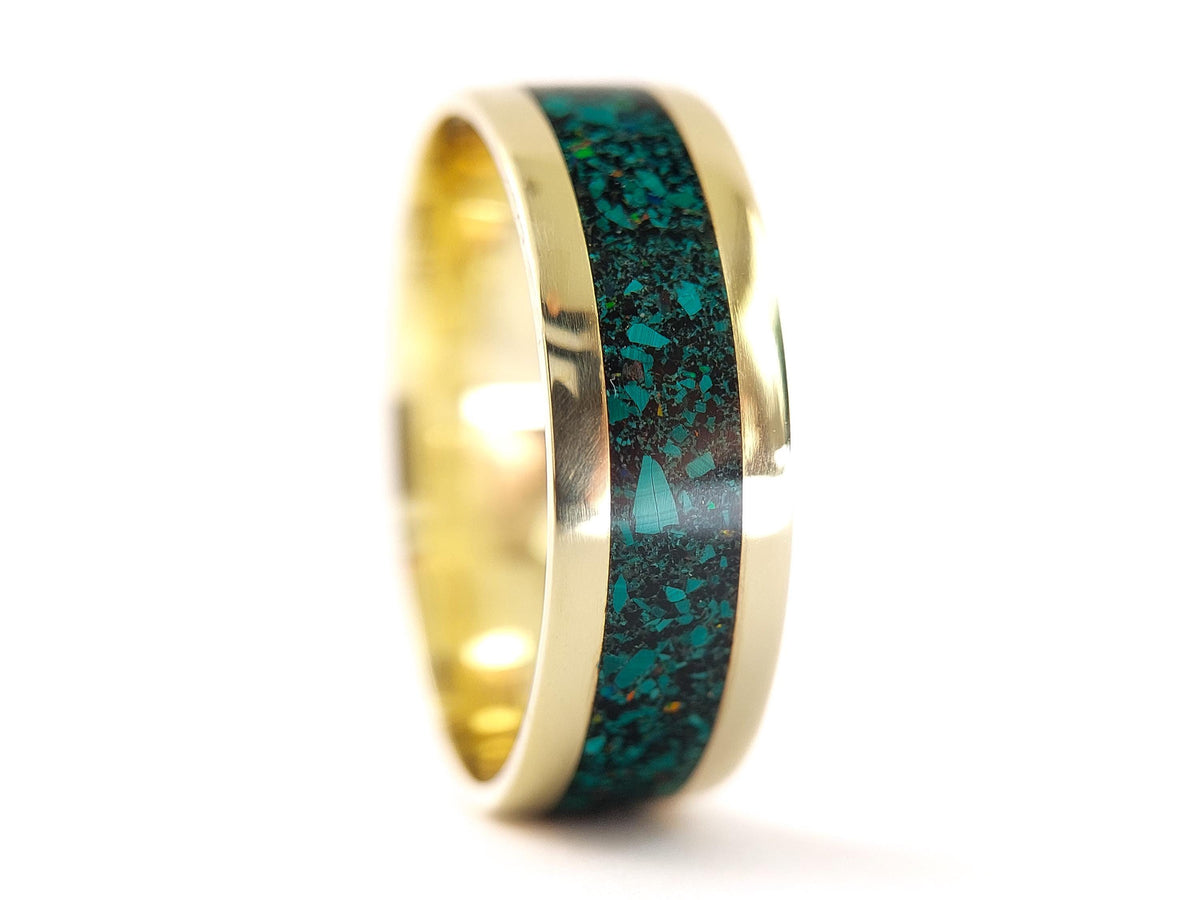 Gold Malachite, Opal and Jet Ring - Centered Inlay