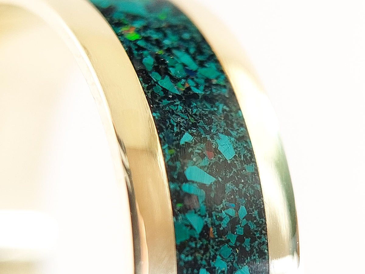 Gold Malachite, Opal and Jet Ring - Centered Inlay