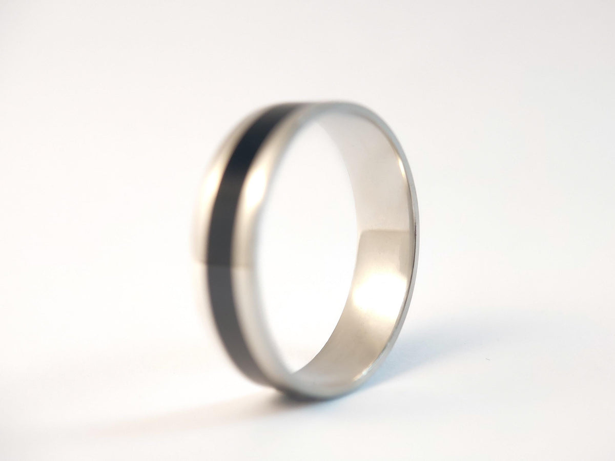 Platinum Jet Ring - Centered Inlay